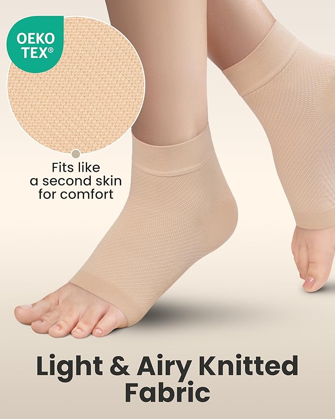 KEMFORD Ankle Compression Sleeve - 1-Pair, Plantar Fasciitis Braces - Open Toe Compression Socks for Swelling, Sprain, Neuropathy, Arch Support for Men and Women