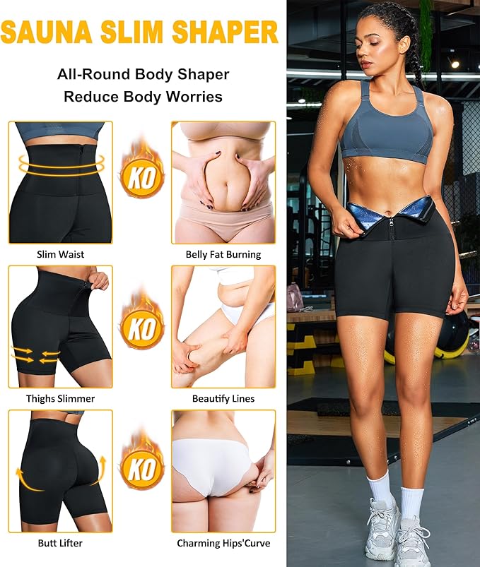 TrainingGirl Compression Sweat Shorts for Women Workout Sauna Suit Gym Sets High Waist Trainer Thigh Fat Slimmer Yoga Pants