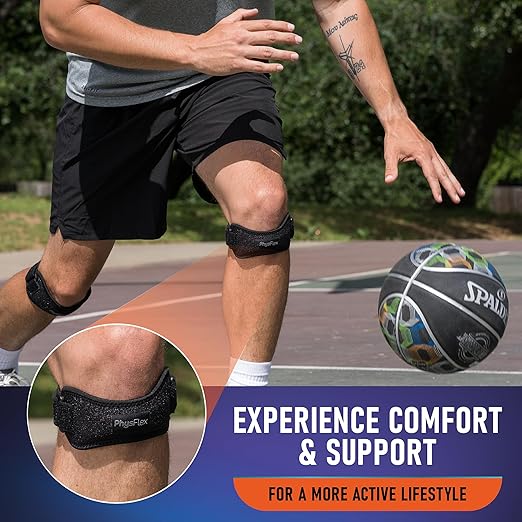 PhysFlex 2 Pack Patella Knee Brace - Knee Support and Pain Relief, Running, Hiking, Basketball, Jumpers Knee, Tendonitis, Adjustable Strap Patellar Tendon Stabilizer (Gray)