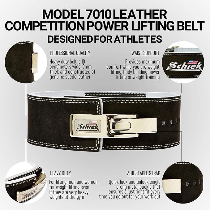 Schiek Sports 7010 Lever Competition Power Weight Lifting Belt - Suede Leather Lifting Belts with Steel Lever Metal Buckle