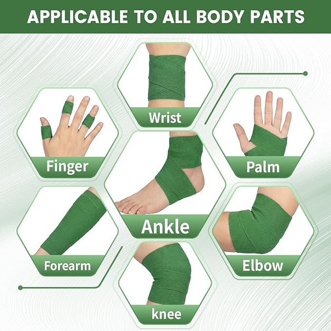 18 Pack Self Adhesive Bandage Wrap, 2 Inch Strong Cohesive Sports Tape in Jade Green, Wrist Tape for Stretch Athletic, Secure Support for Thumb Ankle Wounds and Sports Injury Protection