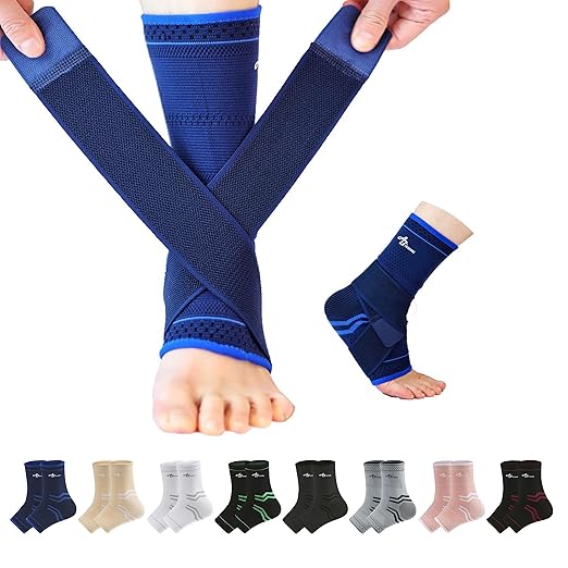 ABIRAM Ankle Brace for Men & Women - Adjustable Compression Sleeve with Wrap, Ion-Matrix Support for Sprained Ankle, Plantar Fasciitis, Achilles Tendonitis Relief - Breathable Gear for Running, Sports