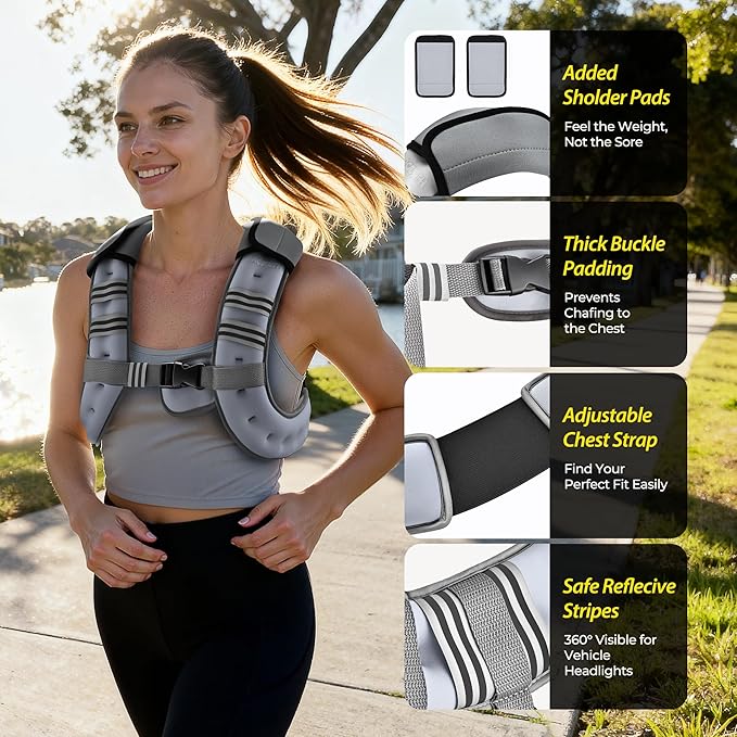 PACEARTH Weighted Vest,6lb/8lb/10lb/12lb/16lb/20lb/25lb/30lb Weight Vest with Reflective Stripe, Body Weight Vests for Women, Men, Weight Loss Workout, Strength Training, Running, Walking, Jogging