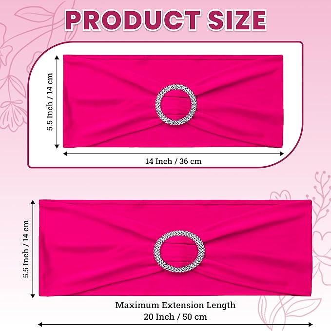 MDS Pack of 150 Spandex Chair Sashes Bows Universal fits Elastic Stretch Chair Bands Ties with Buckle Slider Bow for Wedding Decoration Spandex Slider Sashes Bow - Magenta