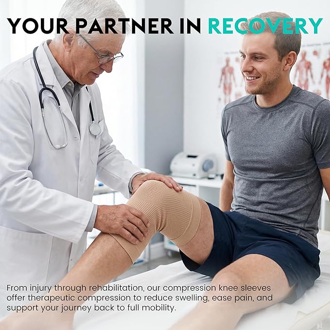KEKING Orthopedic Brace for Tendinitis, Arthritis, ACL, MCL, Injury Recovery, Meniscus Tear, Knee Pain, Aching Knees, Patellar Tendonitis and Arthritis, Knee Compression Sleeves 2 Pack, Beige XL