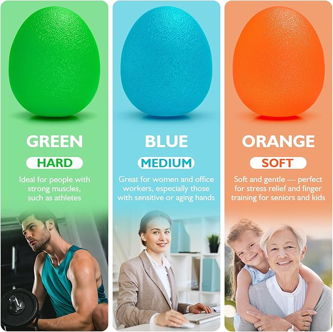 Peradix Hand Grip Strength Trainer, Stress Relief Ball, Wrist Rehab Therapy Hand Grip Equipment Ball Squishy Tools - Set of 3 Finger Resistance Exercise Squeezer