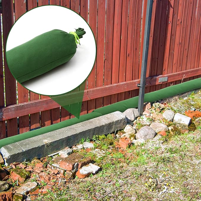 Threan 2 Pcs Long Canvas Sandbags for Flooding Sand Tube Bags Flood Protection Thickened Reusable Rain Wind Flood Barrier with Elastic Band Water Barrier Tube for Door Rain Control, Green (17ft)