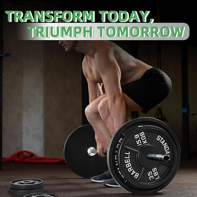 Fitvids 1 Inch Standard Barbell Weight Plates, 2.5 LB to 45 LB Plates for Home Gym Strength Training, Deep Grip Edge