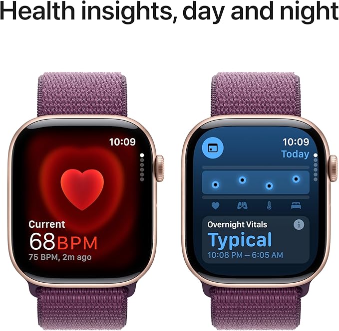 Apple Watch Series 10 [GPS 46mm case] Smartwatch with Rose Gold Aluminum Case with Plum Sport Loop. Fitness Tracker, ECG App, Always-On Retina Display, Carbon Neutral
