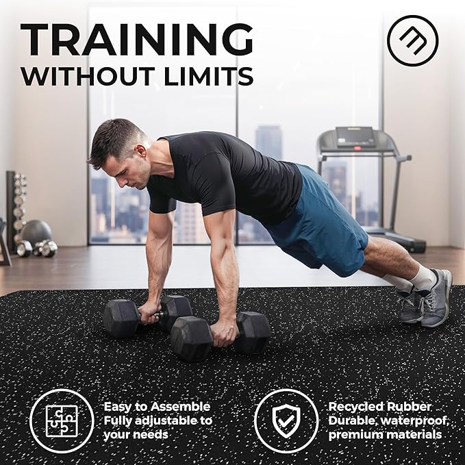 bemaxx Gym Mats Set - 54 pcs EVA Interlocking Foam Floor Tiles (12.6"x12.6"x0.4") 54sqft Protective Gym Flooring Sports Home Workout Exercise Mats Puzzle Garage Fitness Play-Room Pool Treadmill Bike