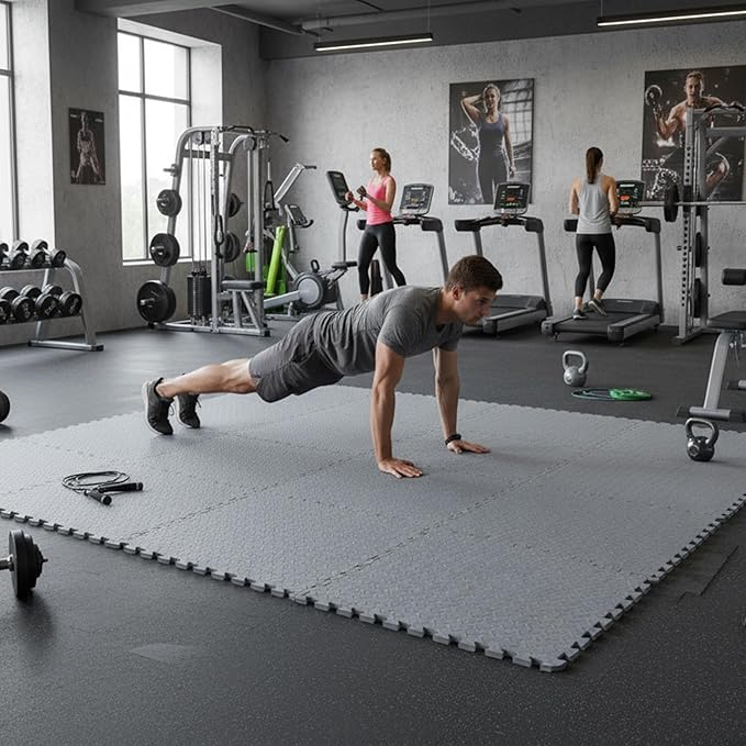BalanceFrom Puzzle Exercise Mat 3/4' Thick, EVA Interlocking Foam Floor Tiles for Home Gym, Mat for Home Workout Equipment, Floor Padding for Kids, Gray, 24 in x 24 in x 3/4 in, 96 Sq Ft - 24 Tiles