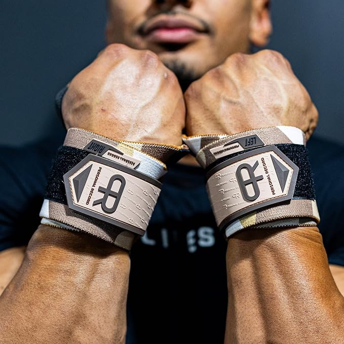 PR Personal Record Heavy Duty Premium Wrist Wraps, More Elasticity, Reinforced Stitching, Extra Wide Strap, Strong Thumb Loop, Larry Wheels Weightlifting Wraps
