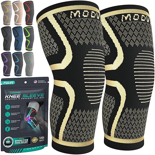 Modvel Compression Knee Brace for Women & Men, 2-Pack Knee Brace for Running Knee Pain, Knee Support Compression Sleeve, Workout Sports Knee Braces for Meniscus Tear, ACL & Arthritis Pain Relief
