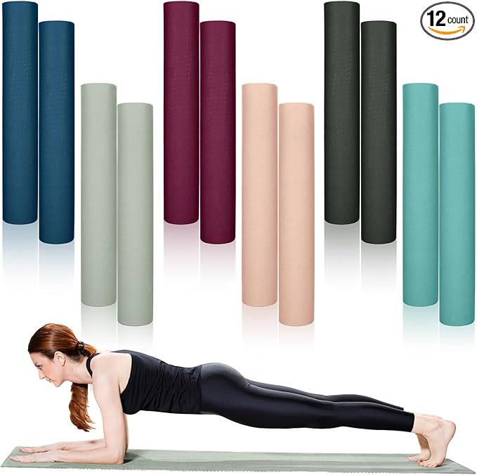 Timgle 12 Pack Yoga Mat Bulk, 4mm Thick Extra Long Sports Mat Anti Slip Tear Resistant Yoga Exercise Set for Fitness Stretching Home Workout Gym and Studio