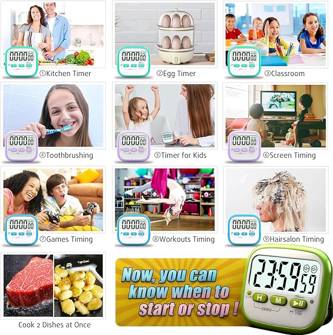 Antonki 2 Pack Classroom Timers for Kids Teachers, Magnetic Countdown Digital Kitchen Timer for Cooking, Study, Exercise, Games, Time Mangement - Loud/Silent Mode - Battery Included