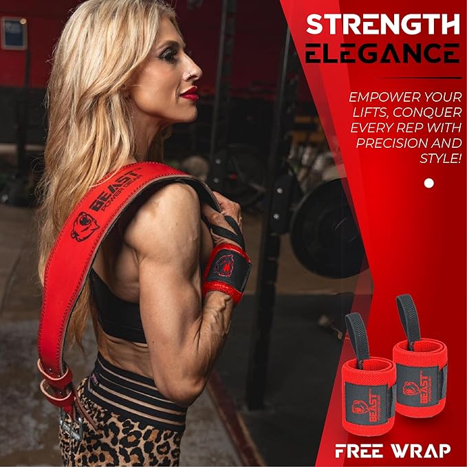 Weight Lifting Belt - 4” Genuine Leather Belts Padded Lower Back Support for Gym Bodybuilding Squat Deadlift Weightlifting Cross Strength Training Men Women Free Wrist Wrap