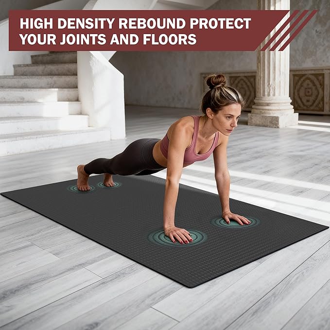Stepwaver Extra Large Exercise Mat, 6'x4'/7'x5' /8'x5' (6mm) Thick Workout Mat for Home Gym & Garage Flooring, Shoe-Friendly, Non-Slip, Ultra Durable, Thick Large Workout Mats for Home Workouts