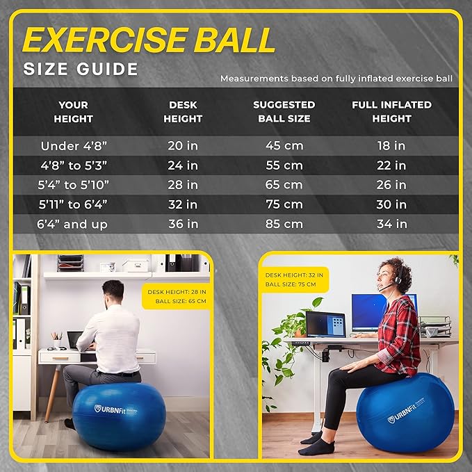 URBNFit Exercise Ball - Yoga Ball for Workout Pregnancy Stability - AntiBurst Swiss Balance Ball w/ Pump - Fitness Ball Chair for Office, Home Gym