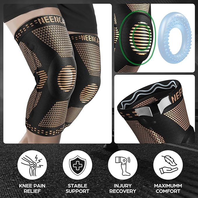 NEENCA Professional Knee Brace for Pain Relief, Medical Knee Support with Patella Pad & Side Stabilizers, Compression Knee Sleeve for Meniscus Tear, ACL, Joint Pain, Runner, Workout (Copper, XXXL)