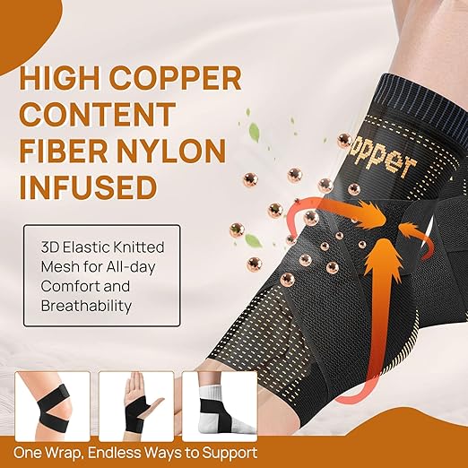 JIUFENTIAN Ultra-Thin & Copper Infused Ankle Support - Adjustable Compression Ankle Brace for Sprain Recovery, Plantar Fasciitis & Daily Pain Relief | Breathable, Durable, Fits Any Shoe (Small)