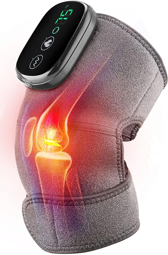 MOAJAZA Heated Knee Massager Shoulder Heating Pads Elbow Brace 3 in 1 with Vibration, Cordless Rechargeable Heating Knee Warmers Wrap for Shoulder Elbow Knee Stress Relief