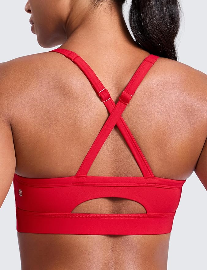 CRZ YOGA Butterlift Cut-Out Cross Back Sports Bras for Women - Medium Impact Adjustable Thin Straps Pilates Padded Gym Tops