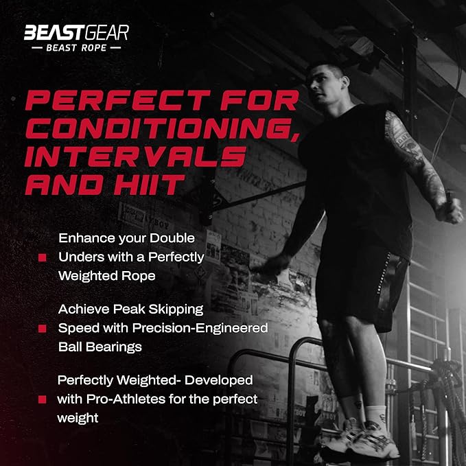 Beast Gear Jump Rope, Jump Ropes for Fitness, Premium Aluminium Skipping Rope for Men Women - Boxing, MMA, HIIT, Strength Training & Double Unders