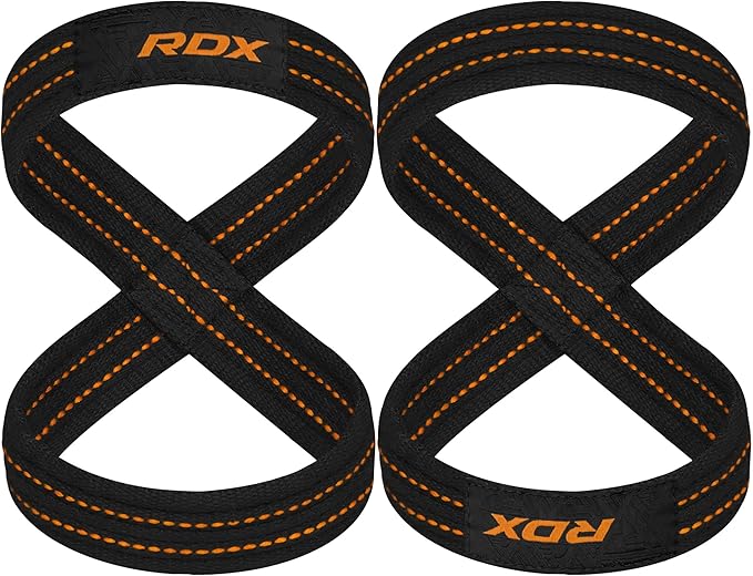 RDX Weight Lifting Straps Figure 8, Anti Slip Strap with Cuffs Wrist Support for Gym Workout Deadlift Powerlifting Bodybuilding Weightlifting, Fitness Strength Training, Hand Bar Grip for Men