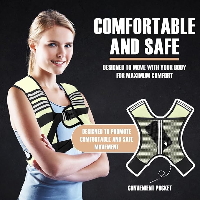 Weighted Vest Men or Women - 5/10/15/20/25/30lbs Weights with Reflective Stripe, Weighted Vest for Workout Equipment for Strength Training Running - Walking Weight Loss