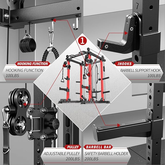 Power Cage Multi-Function Power Rack with Cable Crossover System,1500 LBS Capacity Squat Rack with Weight Bench,for Home Gym