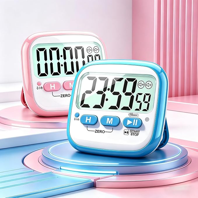 Antonki 2 Pack Classroom Timers for Kids Teachers, Magnetic Countdown Digital Kitchen Timer for Cooking, Study, Exercise, Games, Time Mangement - Loud/Silent Mode - Battery Included