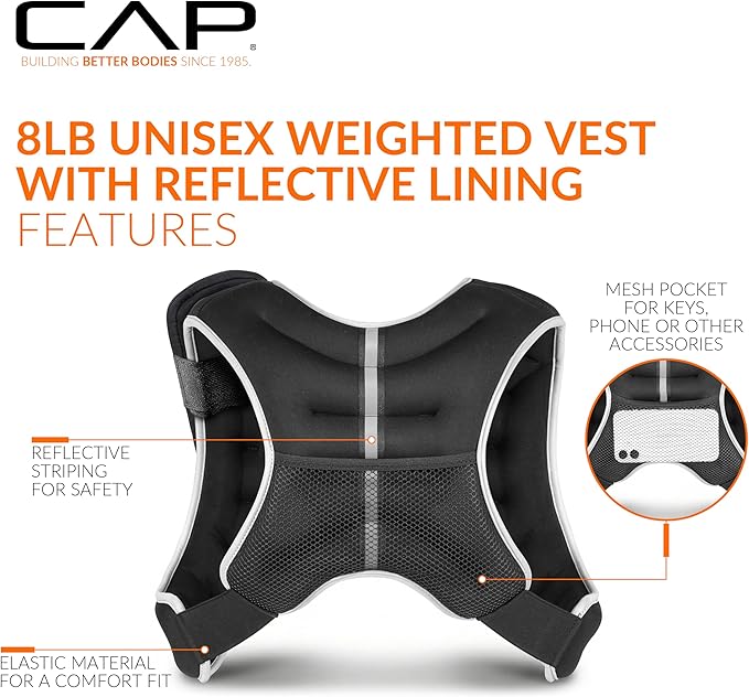 CAP Weighted Vest | 8lb -30lbs | Reflective Workout Vest for Walking, Running, Cardio, Strength Training | Multiple Colors