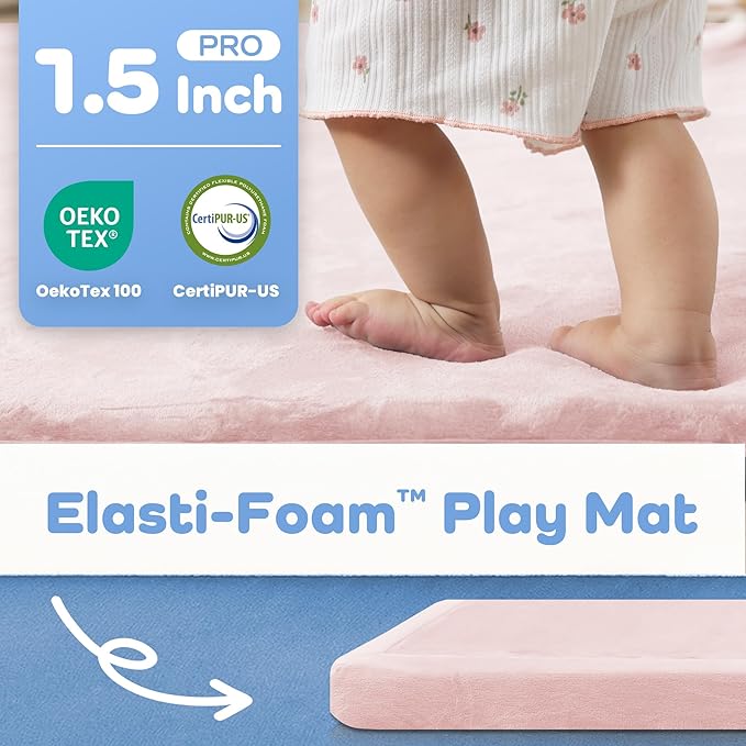 1.5" Thick Baby Play Mat for Floor Tummy Time, 59"x 79" Pro Soft Baby Activity Playmats Playroom, Easy Care with Non-Slip Safe for Infant Toddler Kids Crawling(Pink)