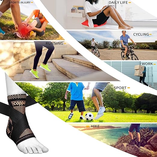 JIUFENTIAN Copper Ankle Brace Adjustable Compression Sleeve (Pair)-Ankle Support Heel Brace for Achilles Tendonitis, Plantar Fasciitis-Eases Swelling and Sprained Ankle(2X-Large)