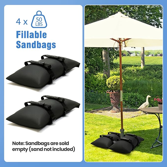 Sand Bags for Weight, 4-Pack 50LBS Heavy-Duty Fillable Sandbags for Weight to Hold Down Umbrella Base, Patio & Cantilever Umbrella Stands, Outdoor Furniture(Without Sand)(4, Medium)