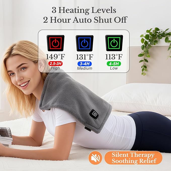 Cordless Heating Pad for Back Pain Relief & Cramps, 12"x24" Portable with Adjustable Straps, Battery Operated, 3 Heat Levels for Back/Shoulder/Legs, Gift for Mom
