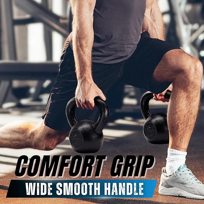 Yes4All Cast Iron Kettlebell, Strength Training Kettlebells 5-80 Lb (5,10,15,20,25,30,35,40,45,50,60,70,80 Lb) for Full Body Workout, Push up, Strength Training - Single & Kettlebell Set of 2 for Men