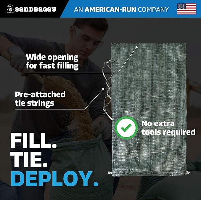 Sandbaggy - Heavy Duty Empty Sandbags For Flooding (14" X 26") - Poly Sand Bags - Flood Barrier, Weight, Construction, Earth Bag Homes - Reusable, UV Resistant - Tie Strings Attached (10,000 Bags)