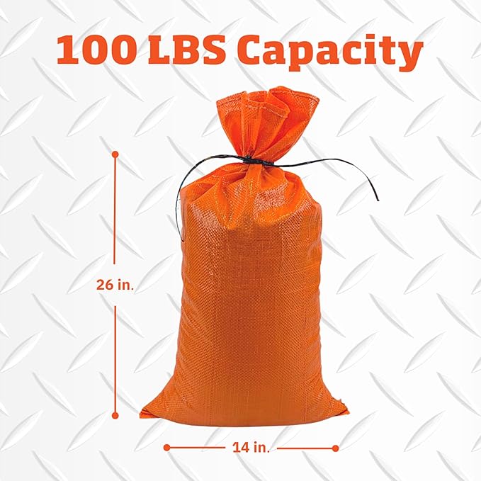 DURASACK Pro Max Heavy Duty Sand Bags for Flooding with 4,000 Hours UV Protection Sandbags for Weight, 100 lbs Capacity, 14x26 in, Orange, 50 Count