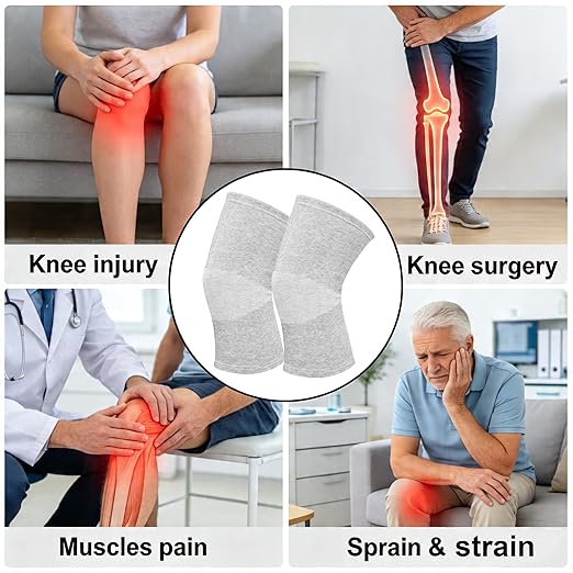 Premium Bamboo Knee Compression Sleeve, 2 Pair Slip-One Knee Support, Elastic Warm Knee Brace for Knee Pain, Joint Recovery, Sports, Daily Wear for Adults (Black+Gray, X-Large)