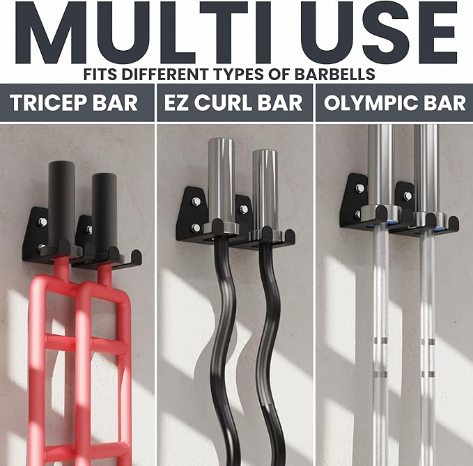 Synergee Wall Mounted Barbell Holder & Gym Accessory Rack – Heavy Duty Steel Storage for Barbells, Collars, Bands, and Fitness Gear – Space Saving Home Gym Equipment Organizer