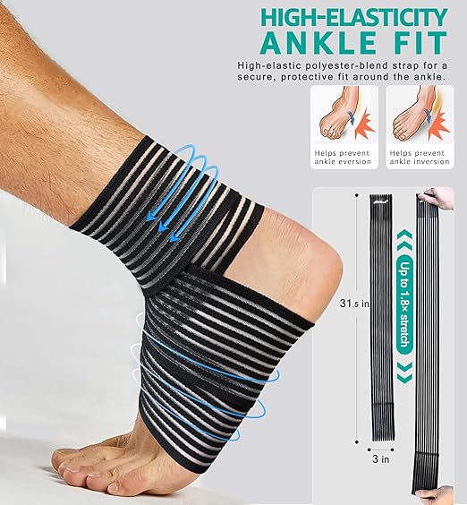 HiRui Foot & Ankle Brace 2 Pack, Adjustable Compression Wrap for Men & Women – Helps with Sprains, Plantar Fasciitis, Achilles Tendonitis, Arthritis, Running, Sports, Gym – Fits in Shoes (Black)