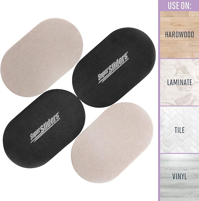 Super Sliders 3-1/2" x 6" Small Oval Reusable Felt Furniture Sliders for Hard Surfaces, Anti-Slip Protective Furniture Moving Pads for Beds, Sofas, Dressers, Set of 4, Beige