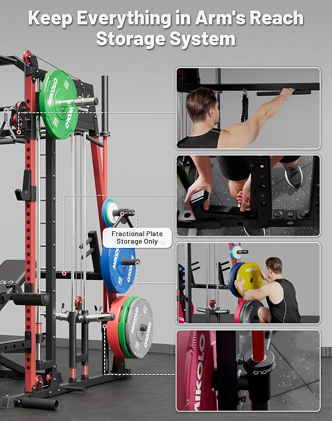 Mikolo M4 2.0 Smith Machine, 2200lbs Squat Rack with LAT-Pull Down System & Cable Crossover Machine, Training Equipment with Leg Hold-Down Attachment