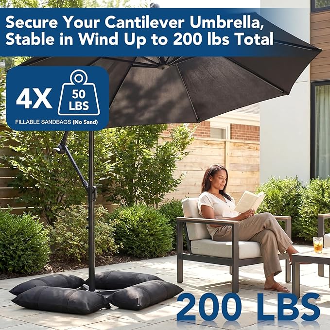 200 LBS Umbrella Base Weights Sandbags, 4 Packs Fillable Sand Bags for Weight, Weatherproof Heavy Duty Sandbags for Umbrella Base, Weight Bags for Cantilever, Patio Umbrella, Poolside Accessories