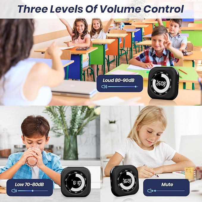 PERSUPER Visual Timer for Kids, 10 Hours Countdown/Up, with Rechargeable, 3 Volume Levels，3 Brightness Display, and Magnetic, Homeschool Study Tool, Large Digital Timers for Classroom, Kitchen