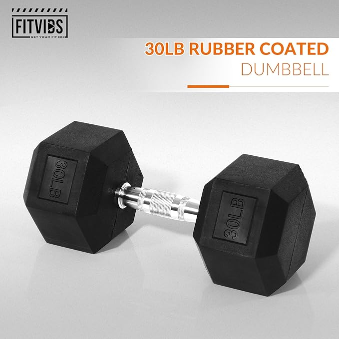Fitvids Hex Dumbbells Rubber Coated Hand Weights for Exercises and Fitness, 10-50LB Option