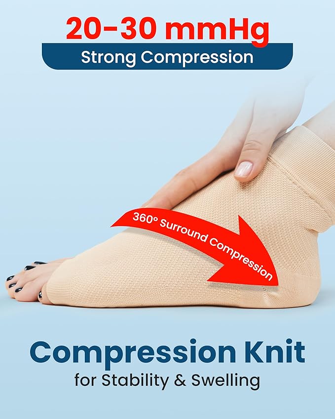 KEMFORD Ankle Compression Sleeve - 1-Pair, Plantar Fasciitis Braces - Open Toe Compression Socks for Swelling, Sprain, Neuropathy, Arch Support for Men and Women