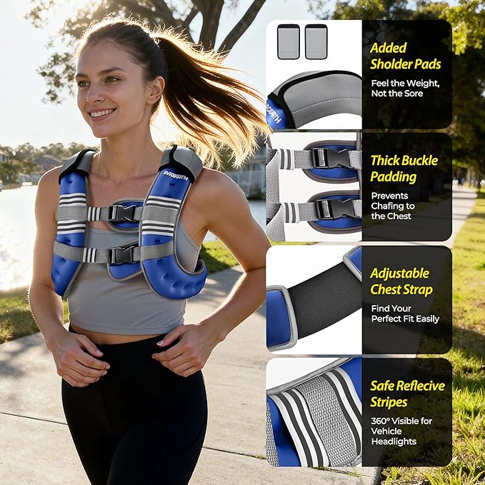 PACEARTH Weighted Vest,6lb/8lb/10lb/12lb/16lb/20lb/25lb/30lb Weight Vest with Reflective Stripe, Body Weight Vests for Women, Men, Weight Loss Workout, Strength Training, Running, Walking, Jogging