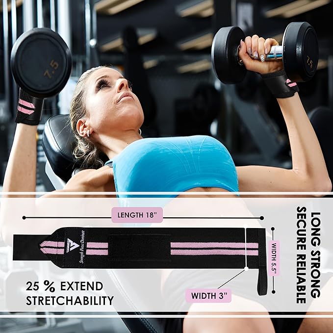 Weight Lifting Wrist Wraps – 18” Cotton Wrist Support with Thumb Loop – Gym Straps for Workout Powerlifting Weightlifting Fitness Strength Training, Stiff Wrist Straps